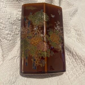 Elegant Brown Lacquered Decorative Vase Japan Geometric Shape 7” High 4.5” wide